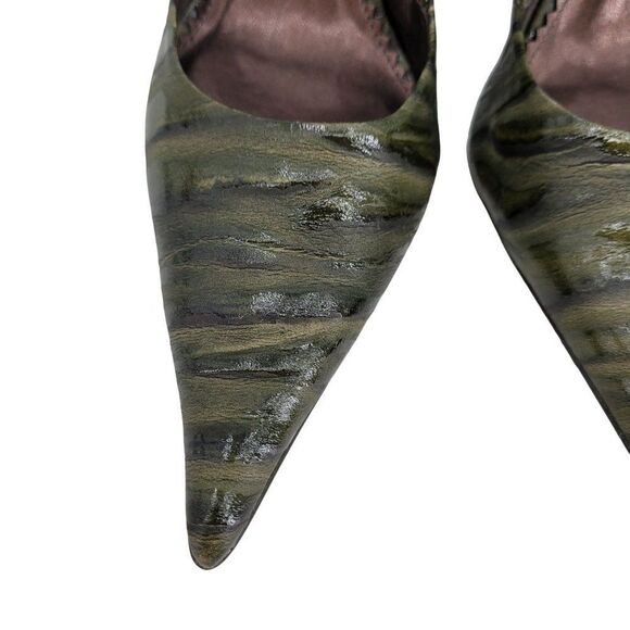 Vintage Y2K Luichiny Leather Heels 7 Green Texture Curved Stacked Wedge Artsy - Picture 9 of 16